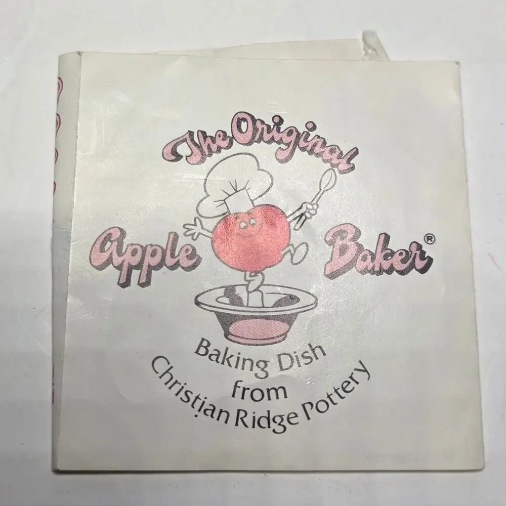 Vintage Christian Ridge Pottery Apple Baker Set Blue Stoneware w Recipe Card